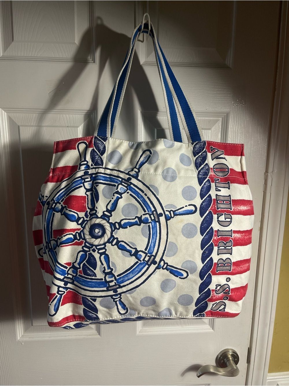 Brighton Red White and Blue Nautical Wheel Canvas XLTote